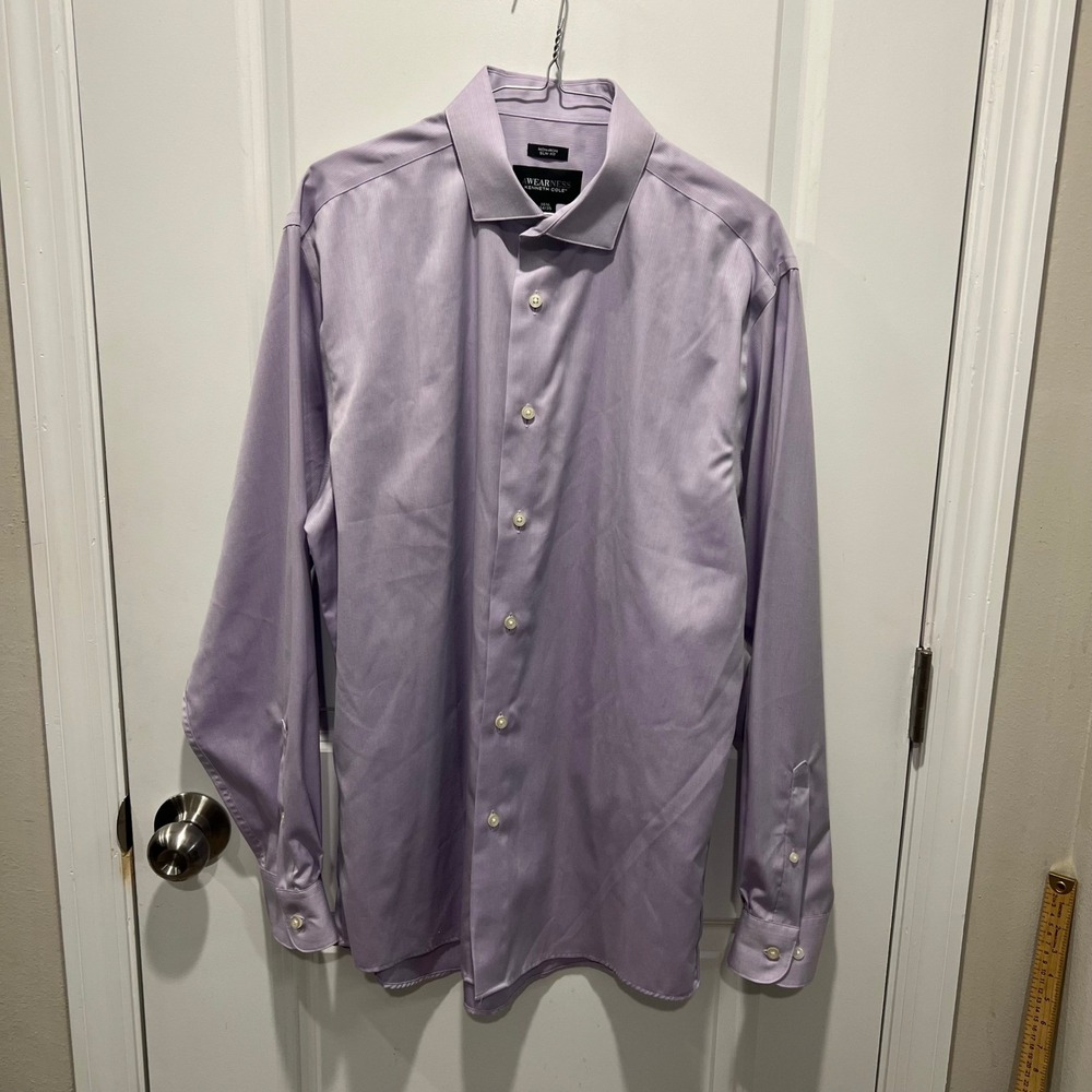Kenneth Cole Mens Dress Shirt Non-Iron Slim Fit Purple 16.5 34/35
